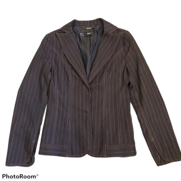 MANGO Like New black pinstripe denim blazer size8 jeans - Picture 3 of 6